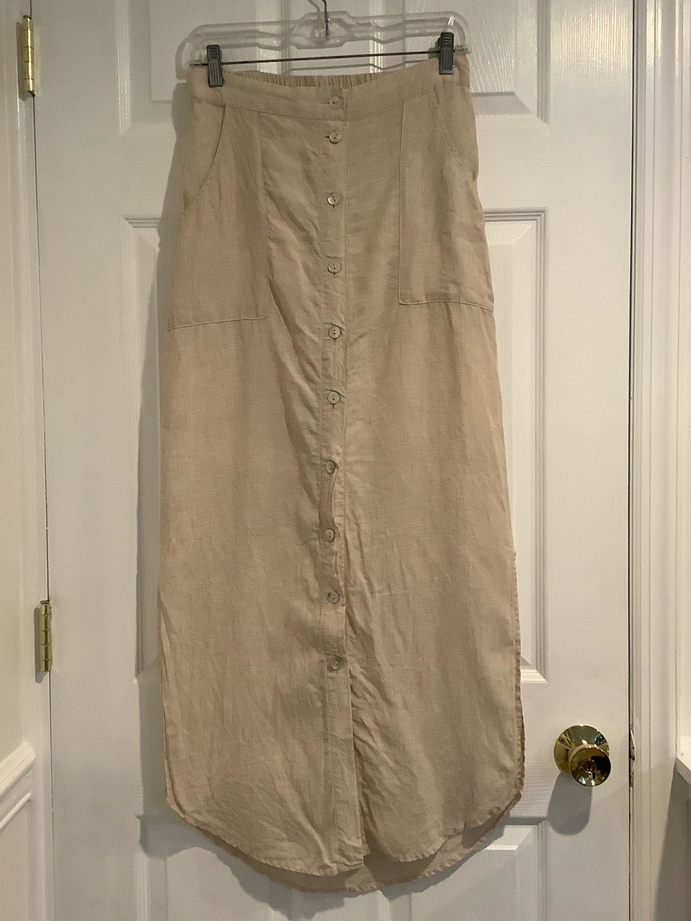 ANTIBES BLANC 100% Linen Beige Neutral Capsule Summer Coastal Grandma Skirt S